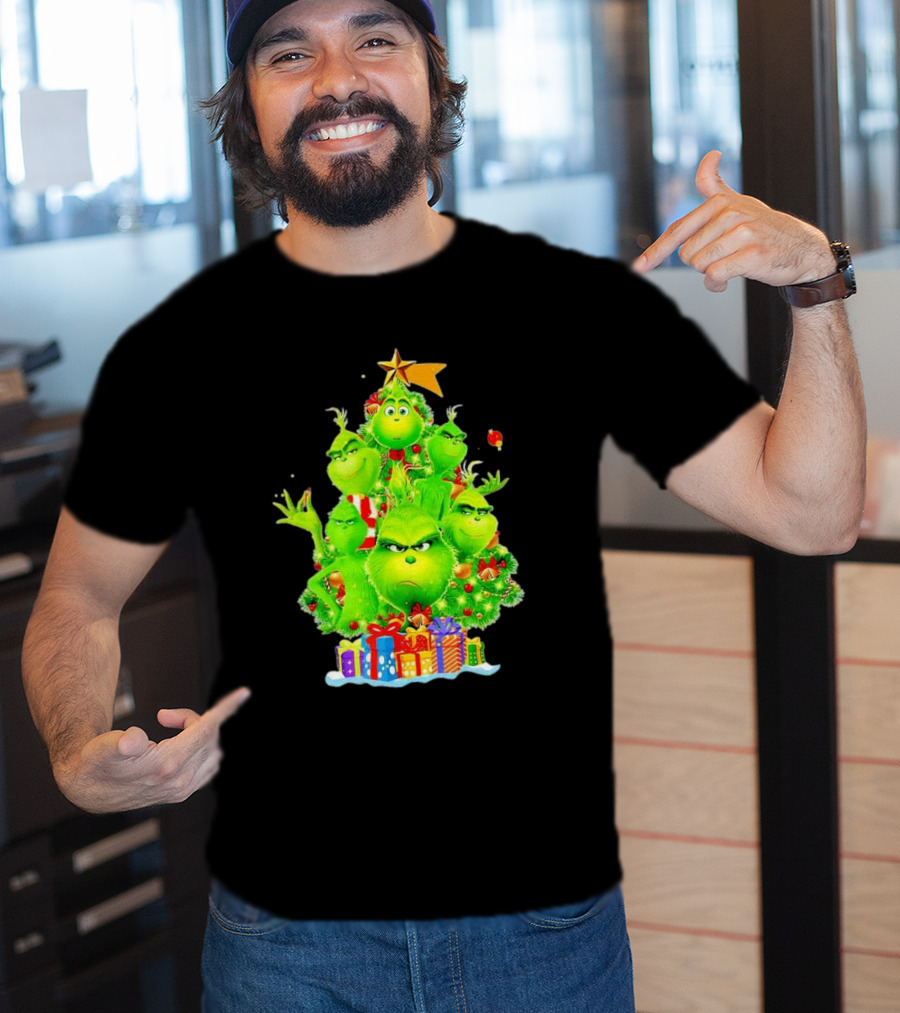Grinch Christmas Tree With Presents And Star T-Shirt