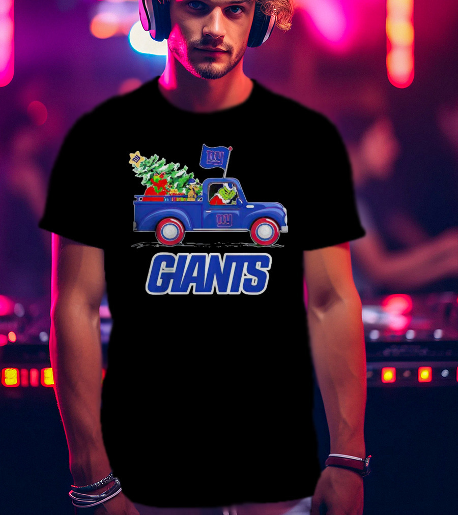 Grinch Driving Christmas Truck New York Giants Holiday T-Shirt