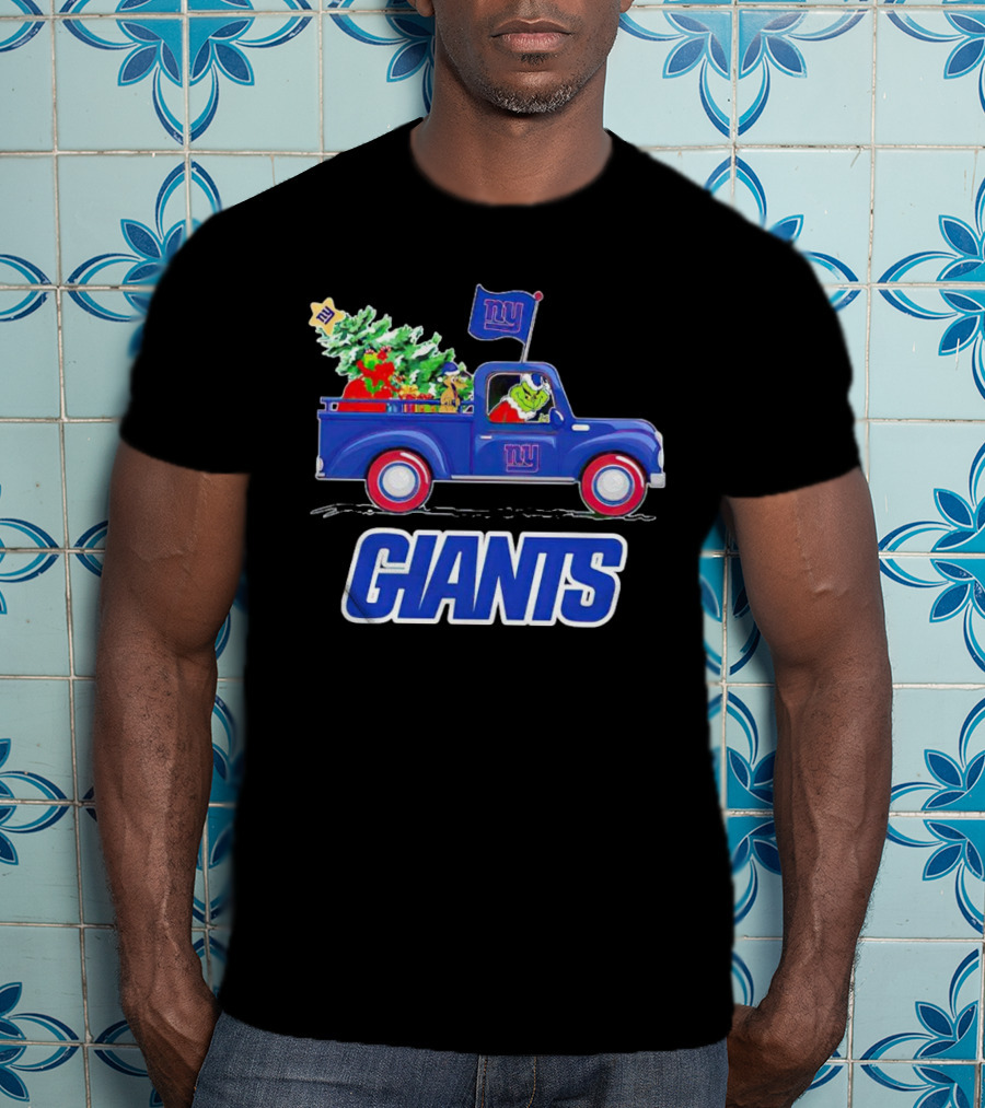 Grinch Driving Christmas Truck New York Giants Holiday T-Shirt