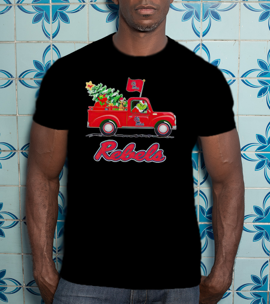 Ole Miss Rebels Grinch Driving Christmas Truck With Tree And Gifts T-Shirt