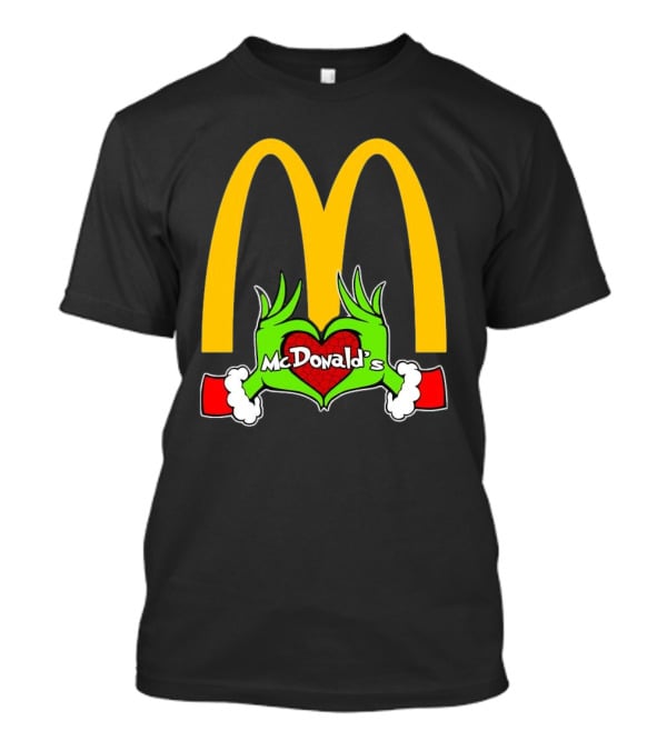 Grinch Holding Heart McDonald’s Logo Christmas T-Shirt
