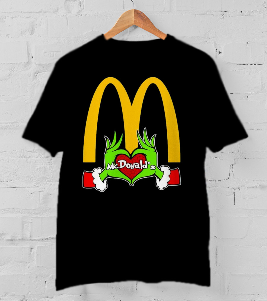 Grinch Holding Heart McDonald’s Logo Christmas T-Shirt