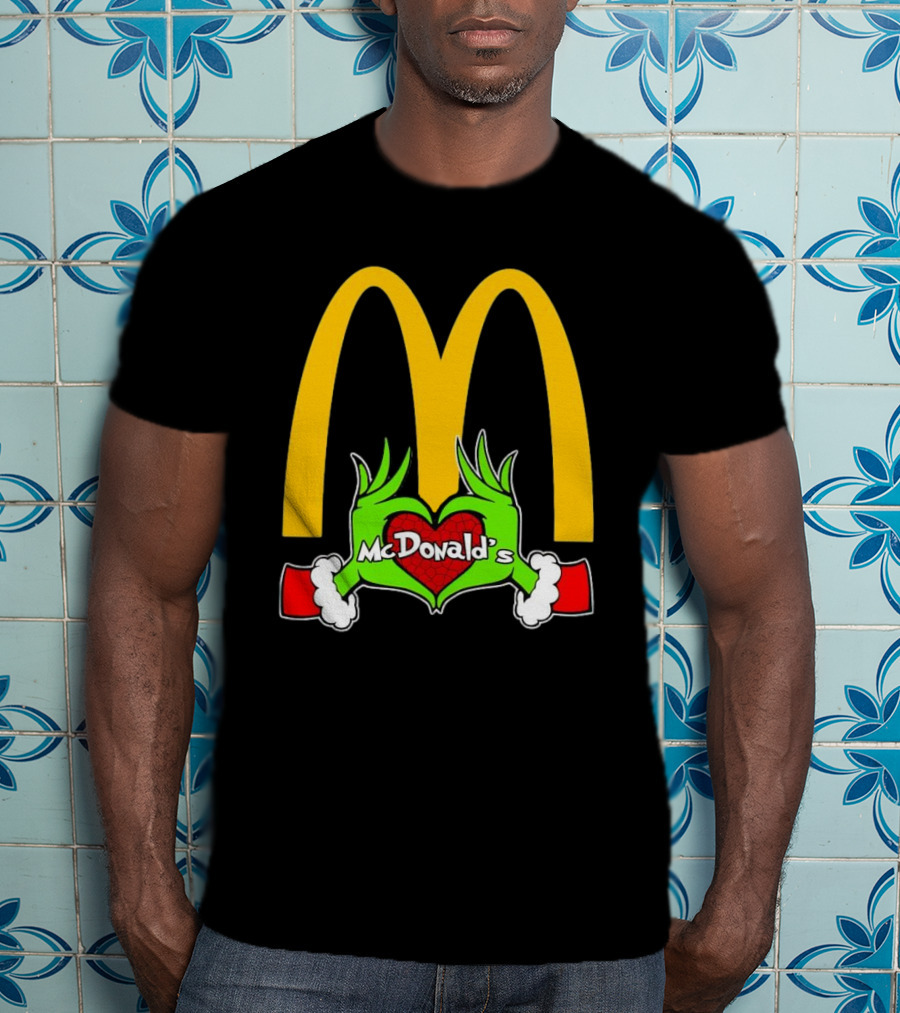 Grinch Holding Heart McDonald’s Logo Christmas T-Shirt