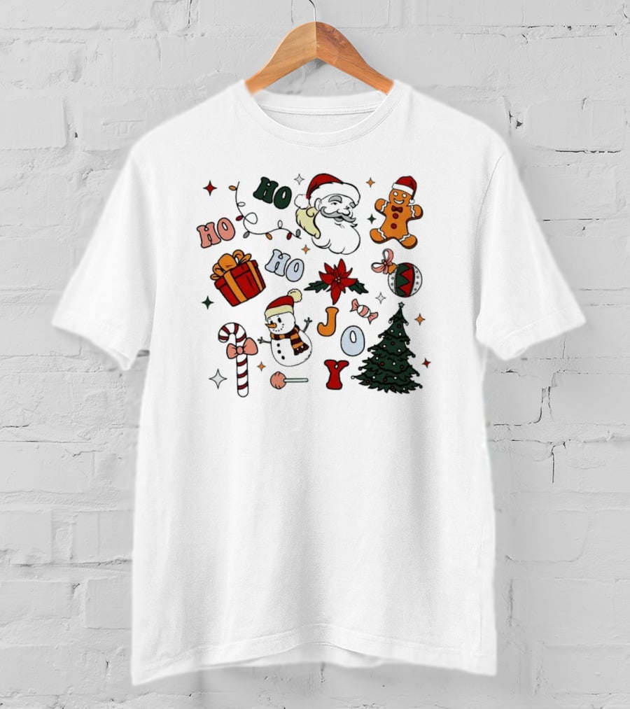 Ho Ho Ho Joy Christmas With Santa Gingerbread And Candy Cane T-Shirt
