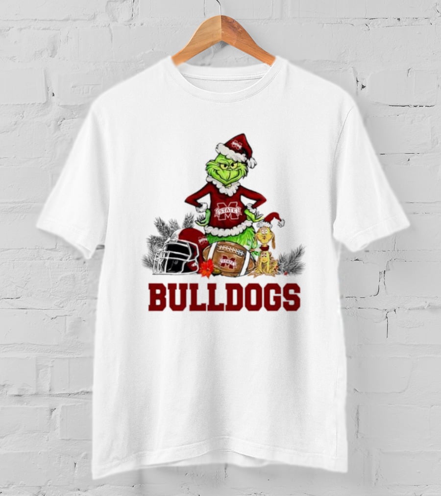 Bulldogs Grinch Max Dog Christmas Football Santa Hat T-Shirt