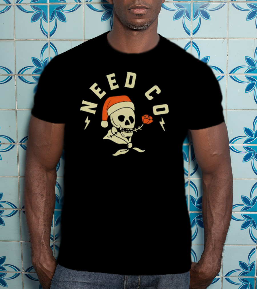 Need Co Santa Skull With Red Rose And Lightning Bolts T-Shirt