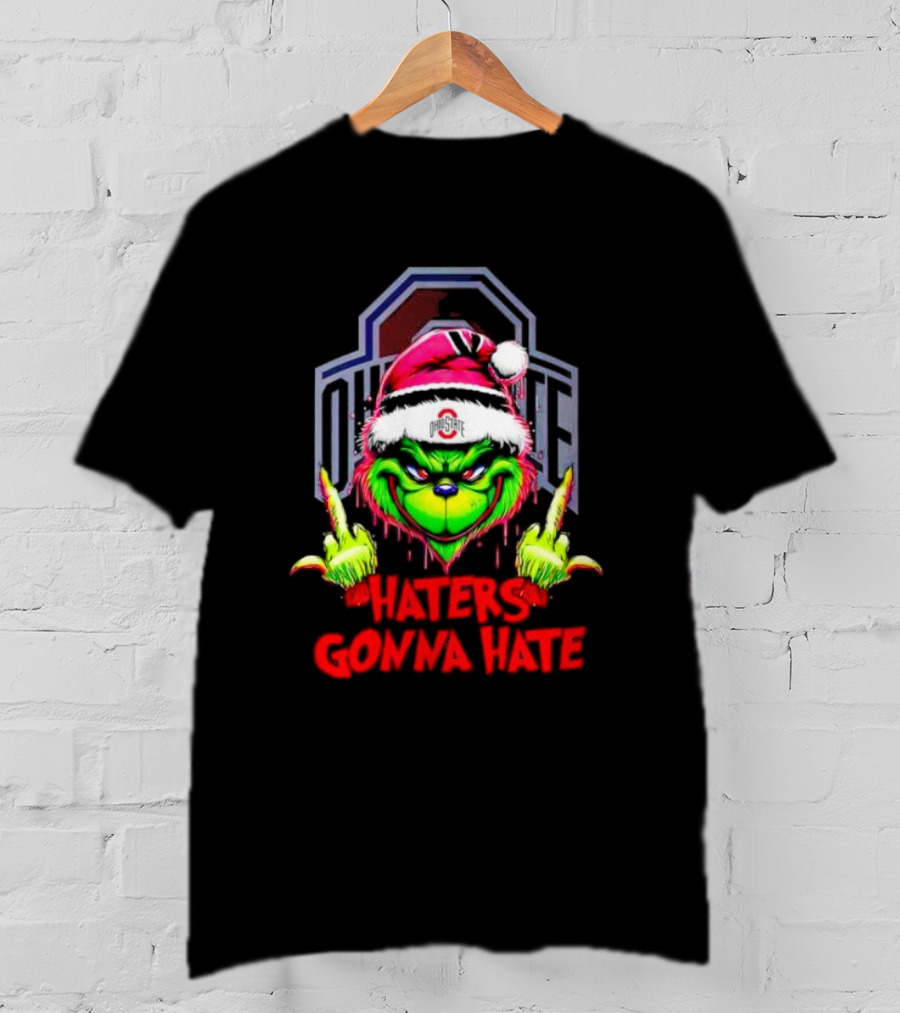 Ohio State Buckeyes Grinch Haters Gonna Hate Santa Middle Finger T-Shirt