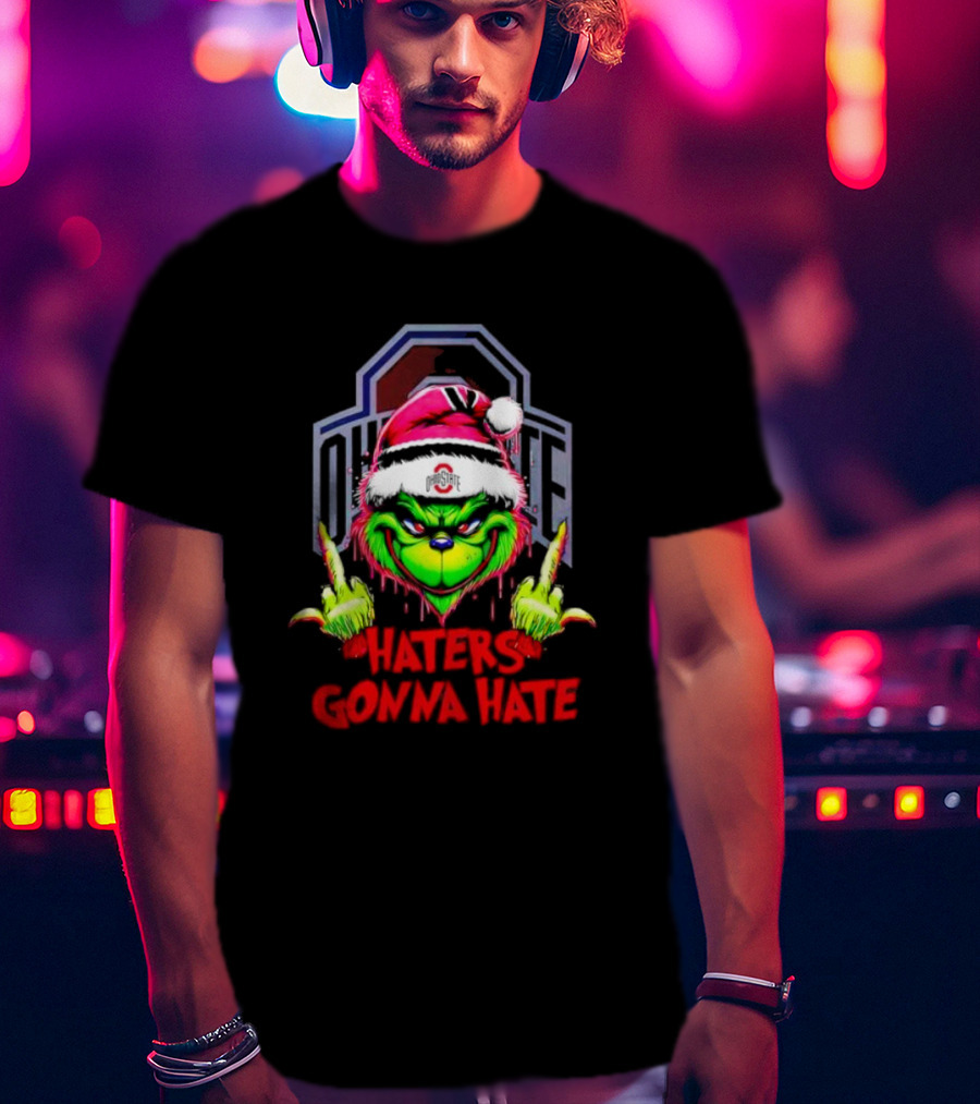 Ohio State Buckeyes Grinch Haters Gonna Hate Santa Middle Finger T-Shirt