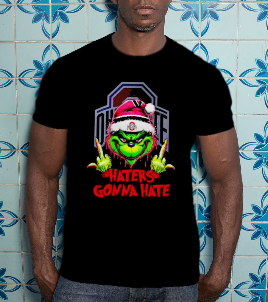 Ohio State Buckeyes Grinch Haters Gonna Hate Santa Middle Finger T-Shirt