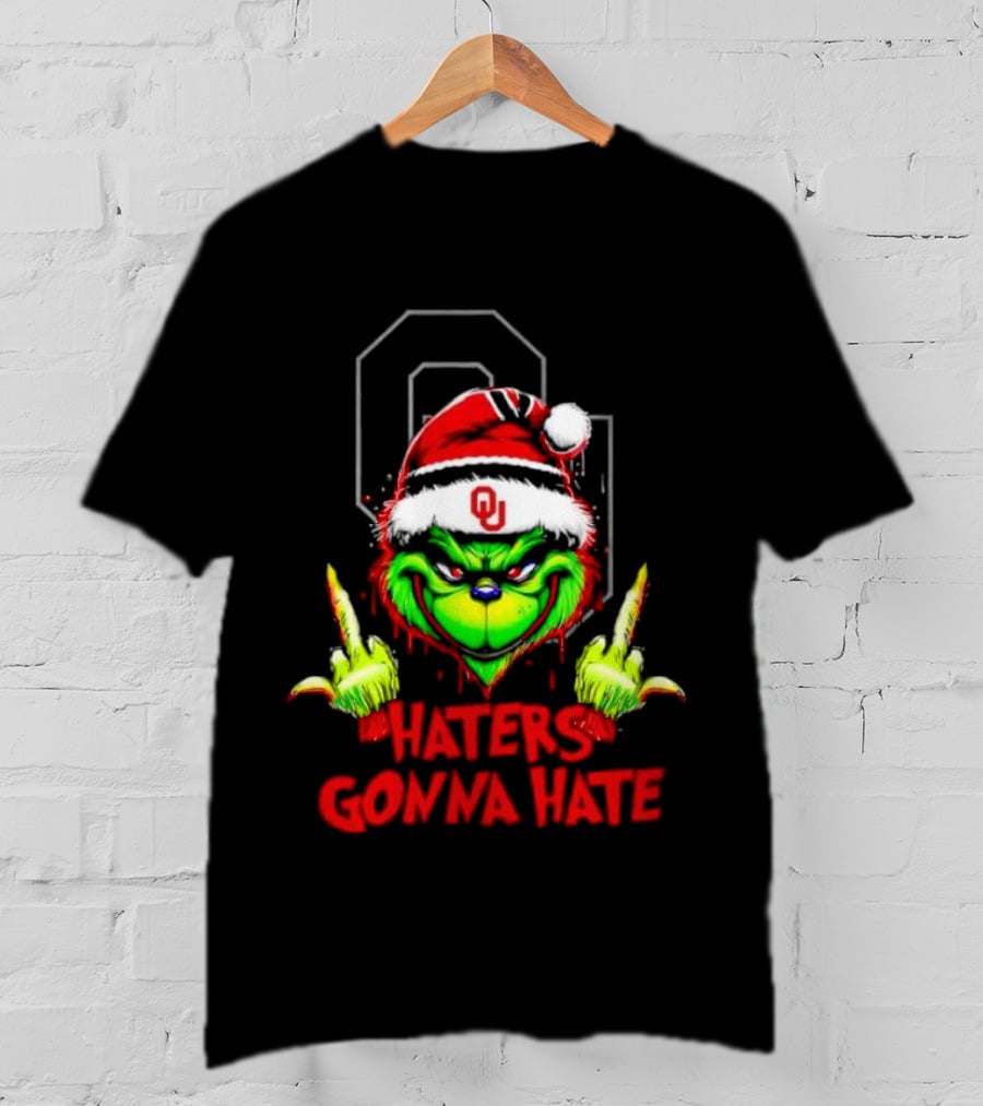 Oklahoma Sooners Grinch Haters Gonna Hate Middle Finger Santa Hat T-Shirt