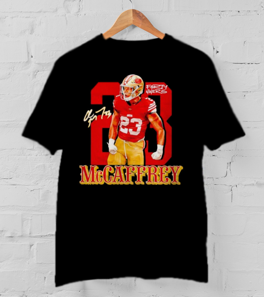 Christian McCaffrey 23 Signature Forty Niners NFL Football T-Shirt