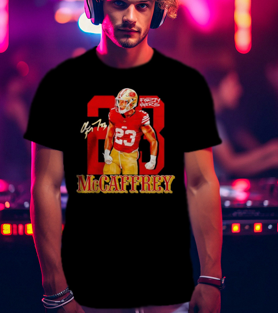 Christian McCaffrey 23 Signature Forty Niners NFL Football T-Shirt