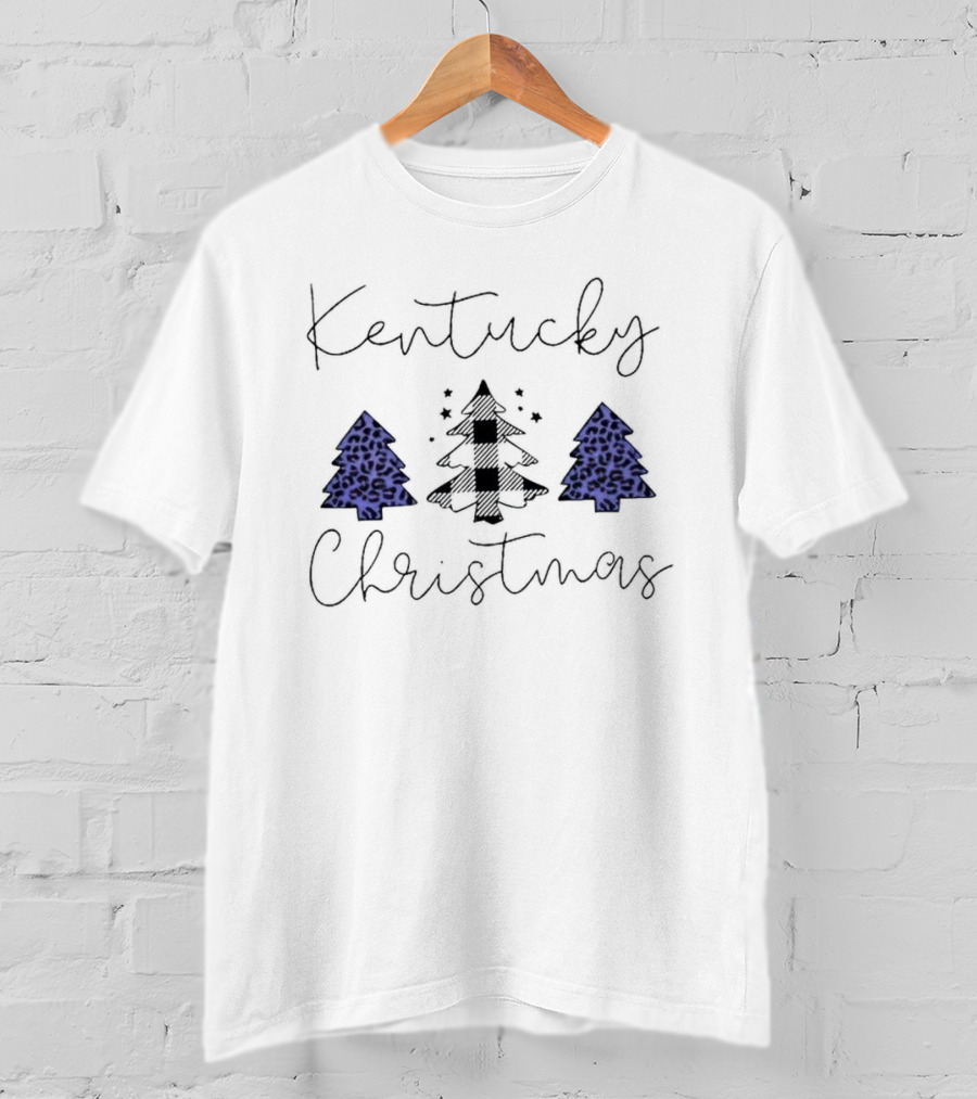 Kentucky Christmas Blue Plaid And Leopard Trees T-Shirt