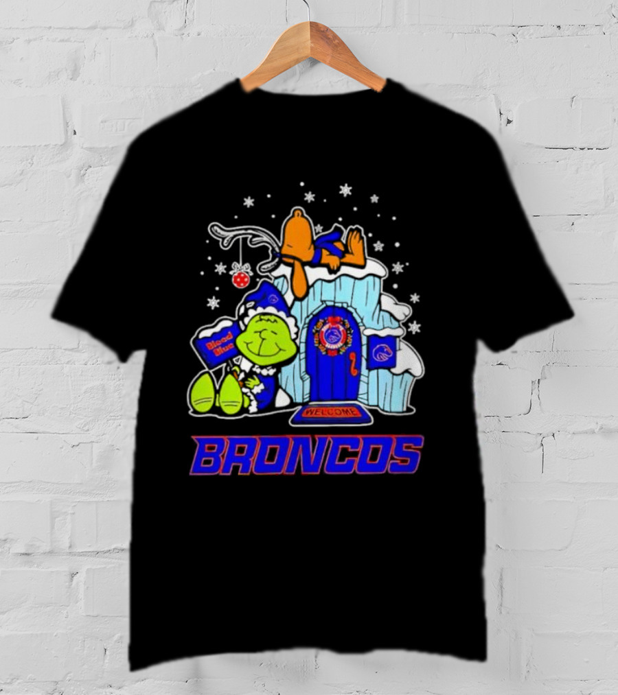 Peanuts Boise State Broncos Grinch Celebrate Merry Xmas T-Shirt