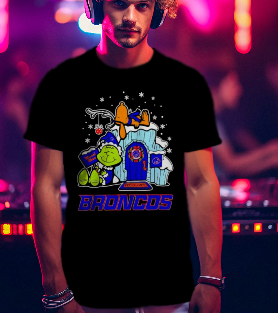 Peanuts Boise State Broncos Grinch Celebrate Merry Xmas T-Shirt