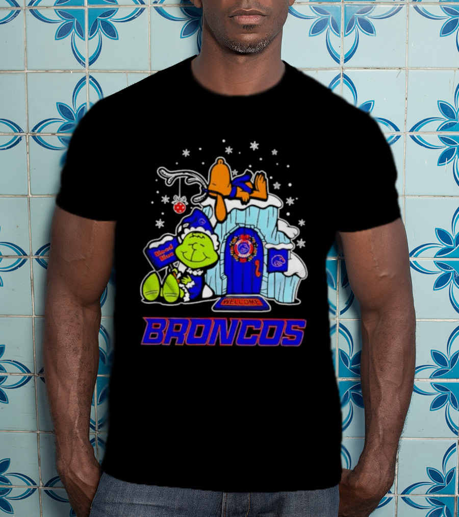 Peanuts Boise State Broncos Grinch Celebrate Merry Xmas T-Shirt