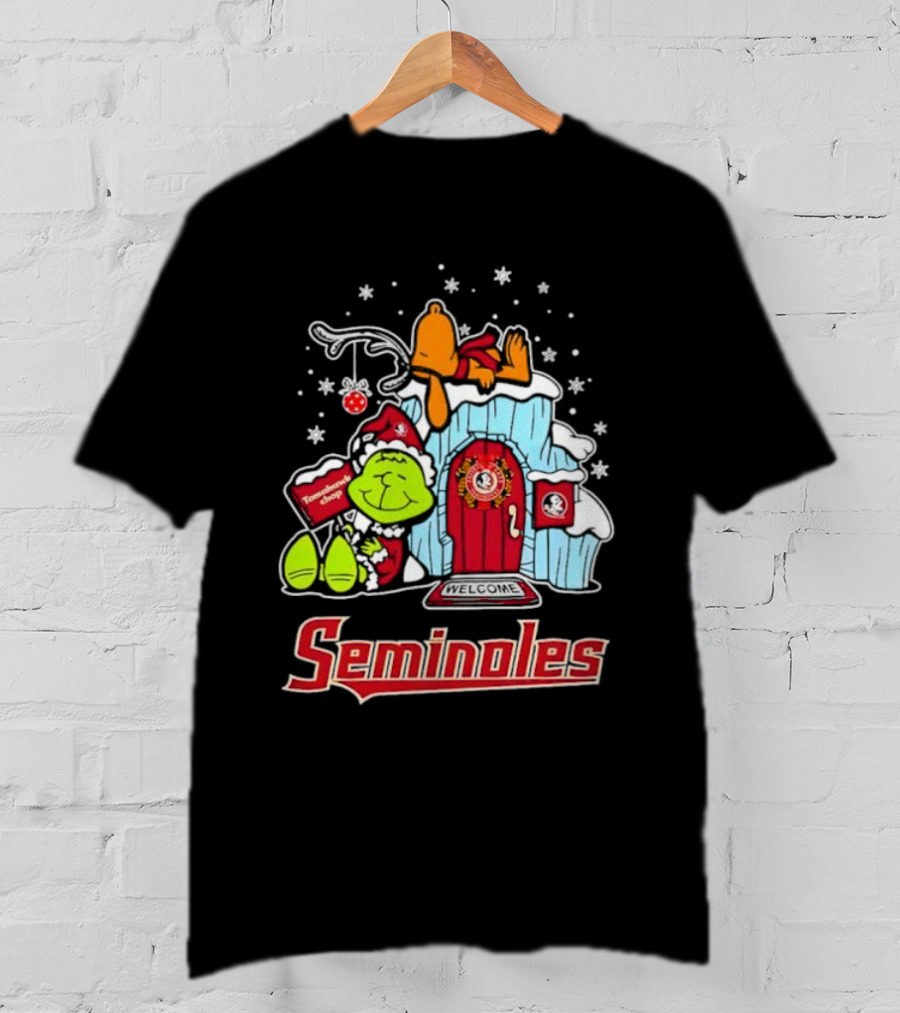 Peanuts Seminoles Grinch Christmas Scene Welcome T-Shirt