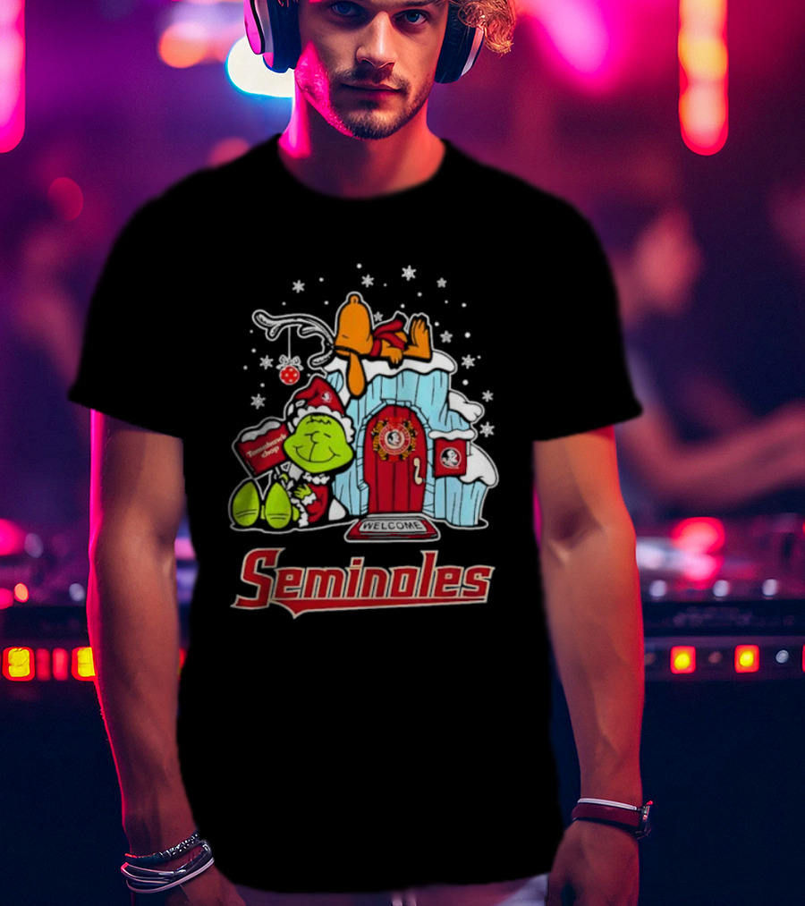 Peanuts Seminoles Grinch Christmas Scene Welcome T-Shirt