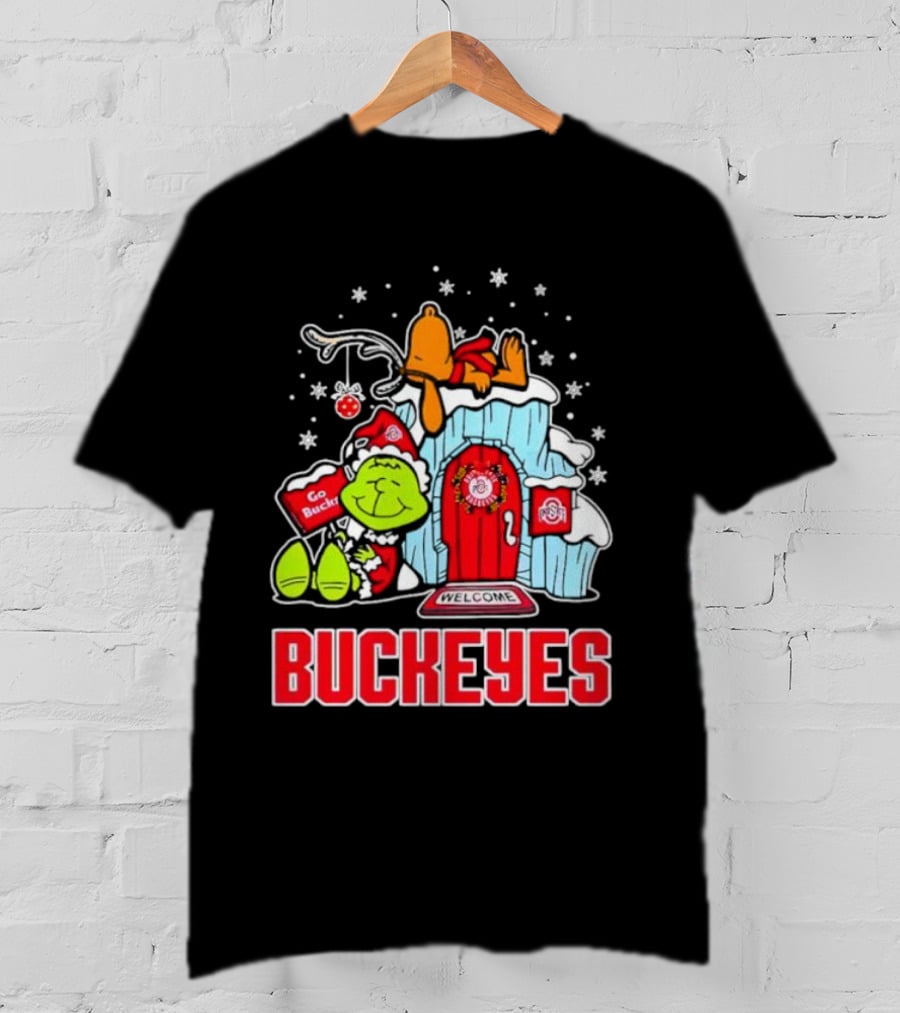 Peanuts Grinch Ohio State Buckeyes Go Bucs Merry Xmas Snoopy Woodstock T-Shirt
