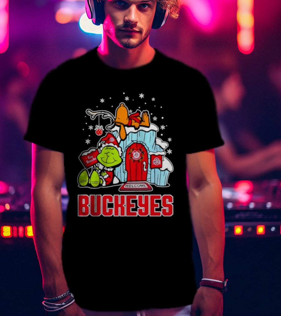Peanuts Grinch Ohio State Buckeyes Go Bucs Merry Xmas Snoopy Woodstock T-Shirt
