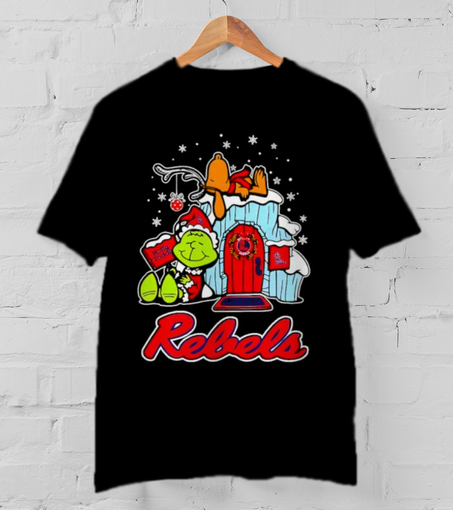 Peanuts Ole Miss Rebels Grinch Snoopy Merry Christmas T-Shirt