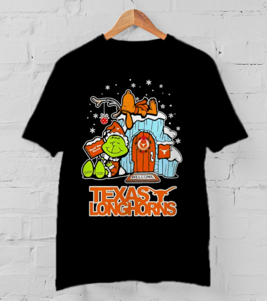 Peanuts Texas Longhorns Grinch Snoopy Merry Xmas Welcome T-Shirt
