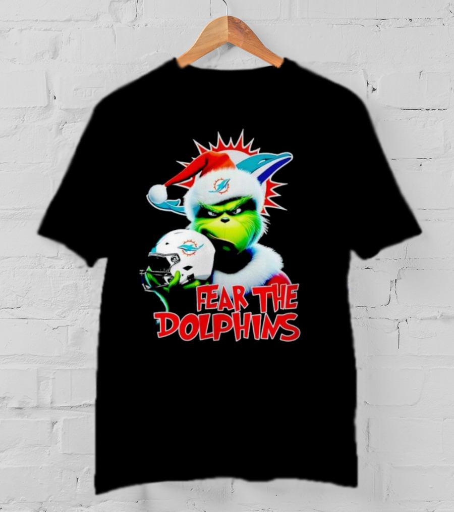 Fear The Dolphins Grinch Santa Miami NFL T-Shirt