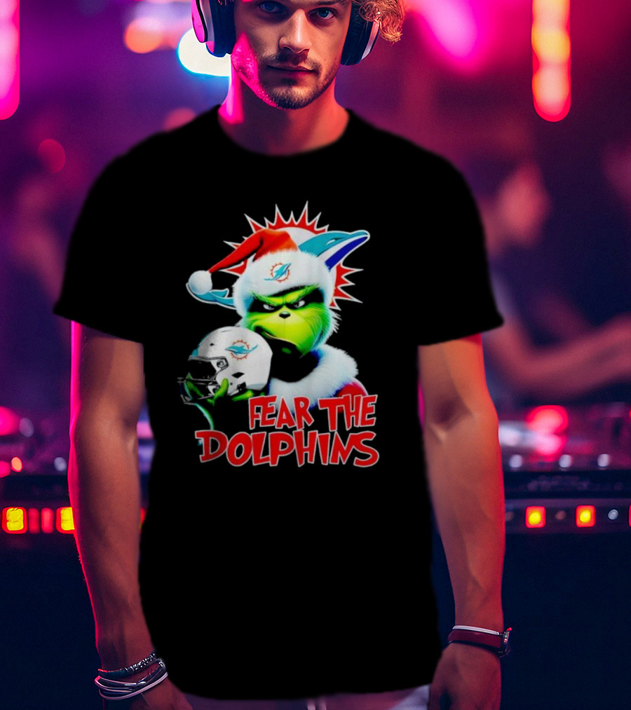 Fear The Dolphins Grinch Santa Miami NFL T-Shirt