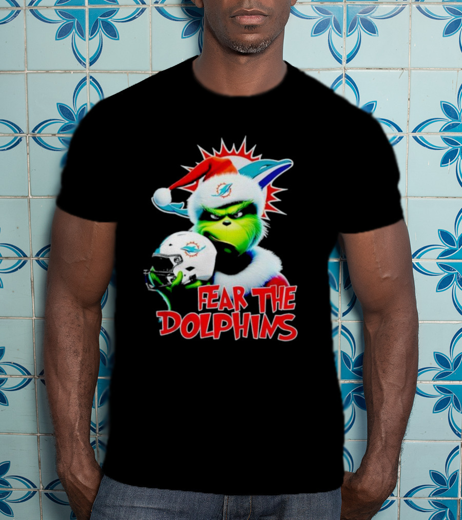 Fear The Dolphins Grinch Santa Miami NFL T-Shirt