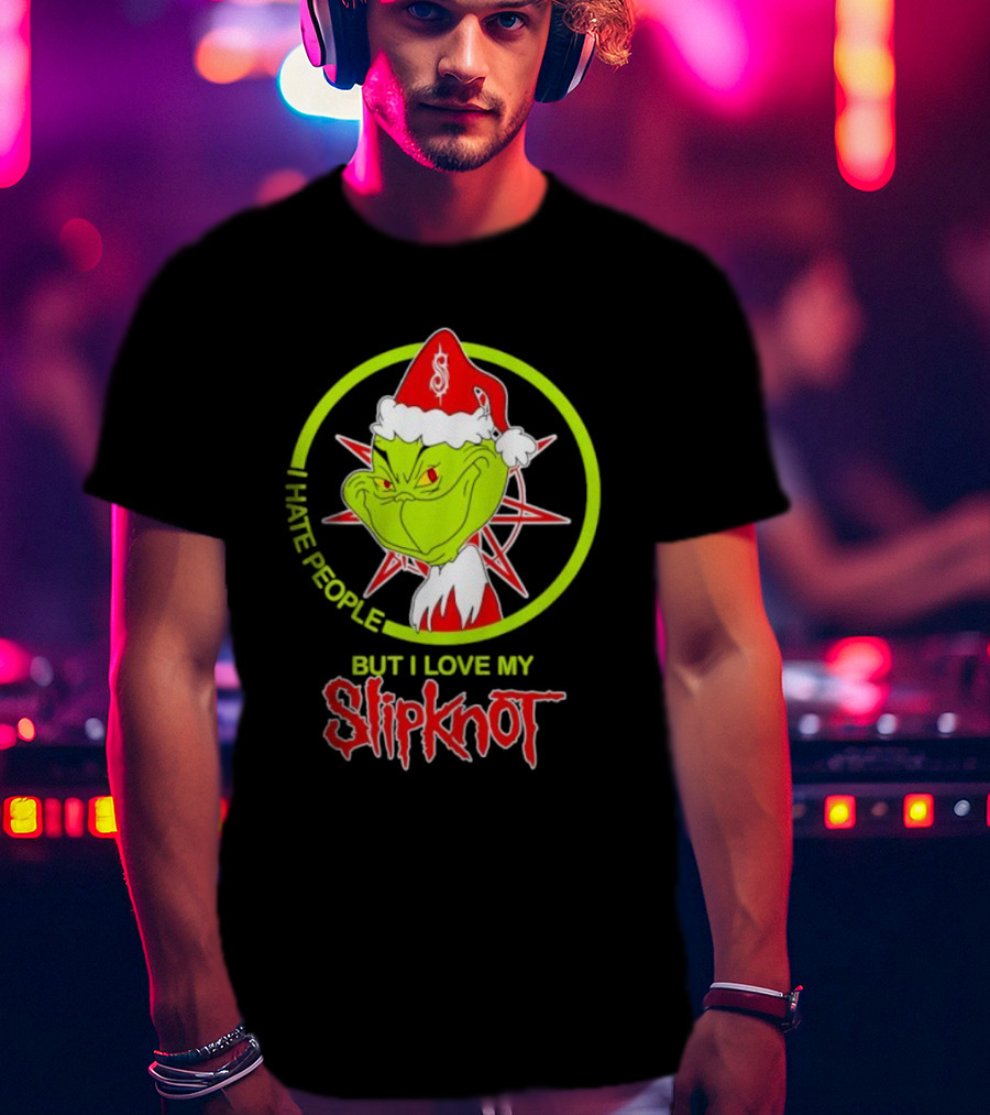 I Hate People But I Love My Slipknot Santa Grinch Santa Hat Star T-Shirt