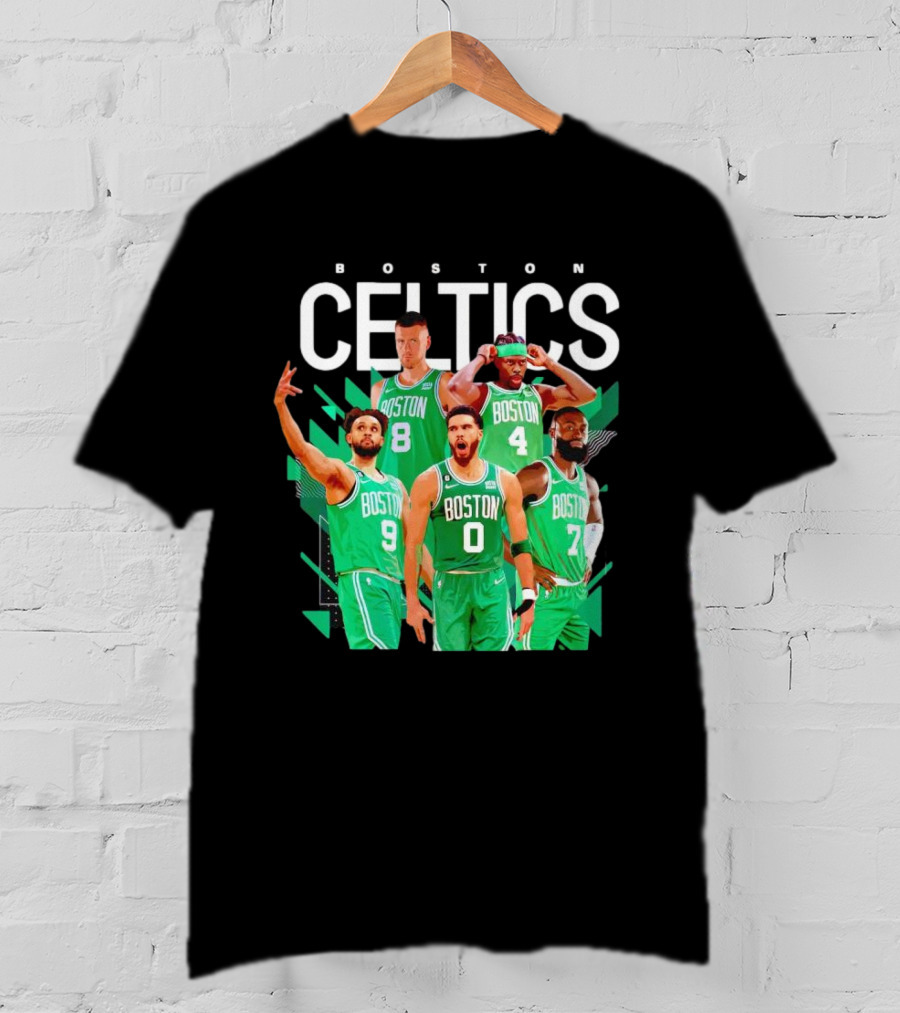 Boston Celtics Starting Five Team Players Green Uniforms T-Shirt