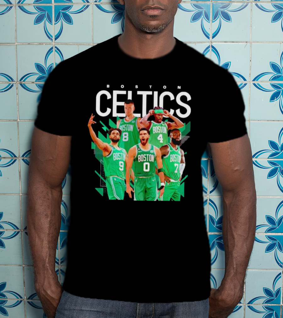 Boston Celtics Starting Five Team Players Green Uniforms T-Shirt