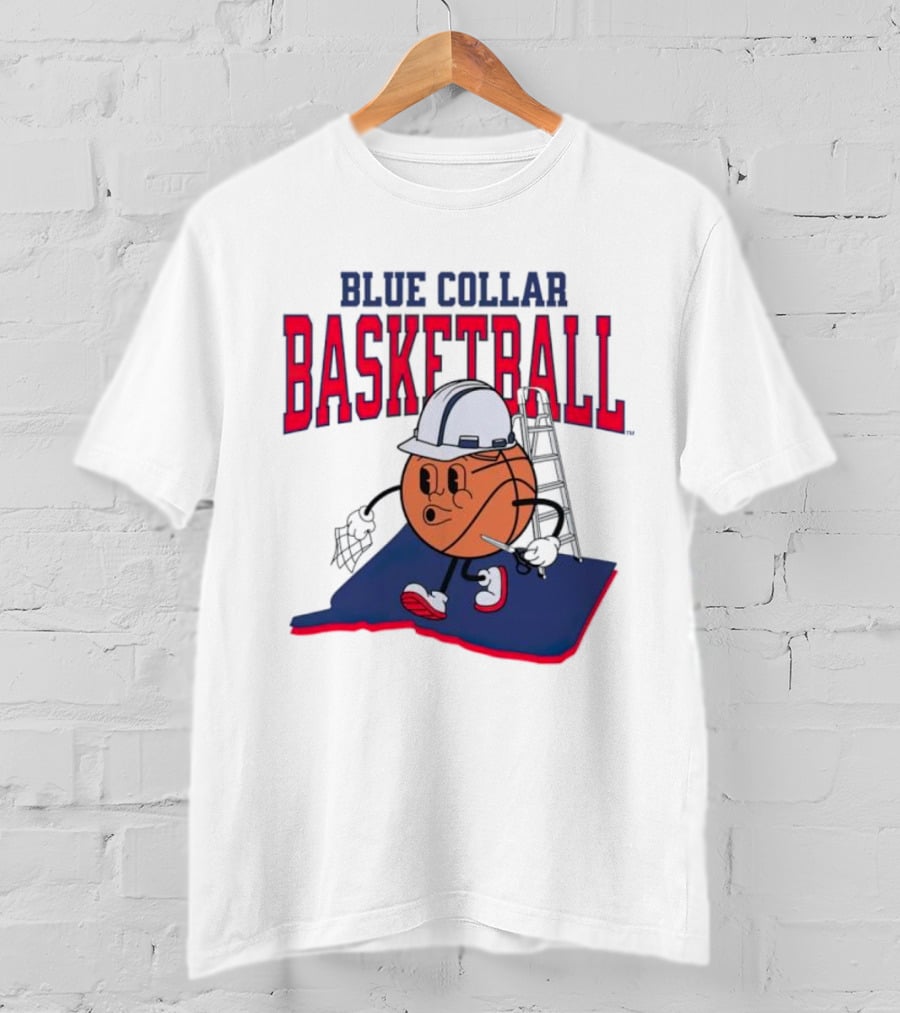 Blue Collar Basketball Hard Hat Hoop Cartoon T-Shirt