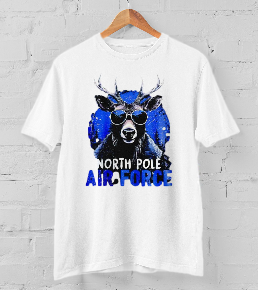 North Pole Air Force Cool Deer In Sunglasses T-Shirt