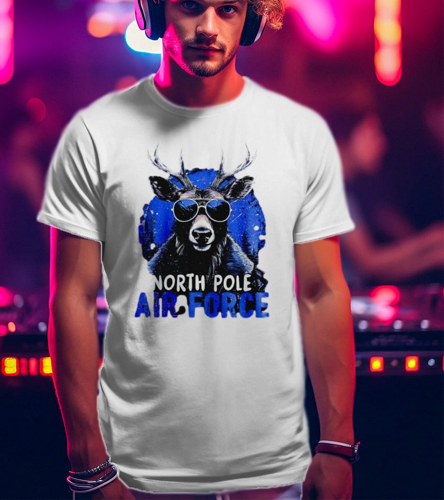 North Pole Air Force Cool Deer In Sunglasses T-Shirt