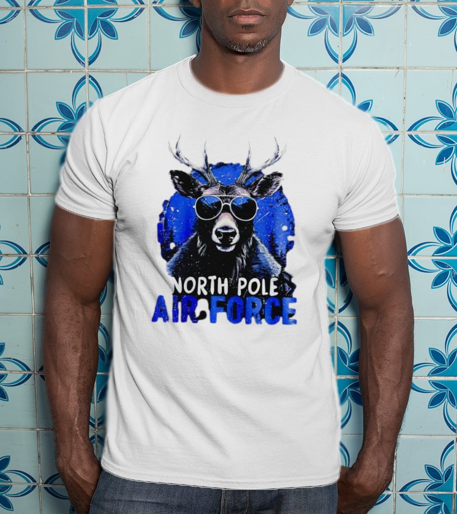 North Pole Air Force Cool Deer In Sunglasses T-Shirt