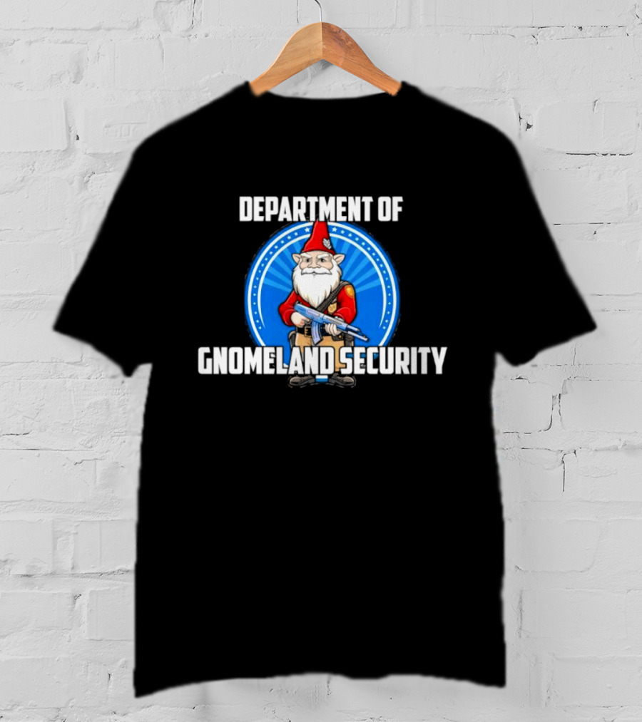 Department Of Gnomeland Security Gnome With Rifle Badge T-Shirt
