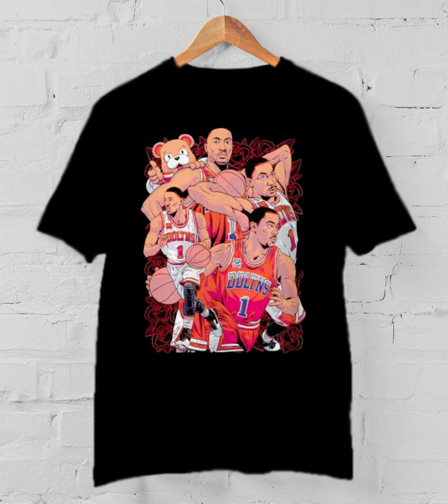 Derrick Rose Cartoon Bold Red Bulls Basketball T-Shirt