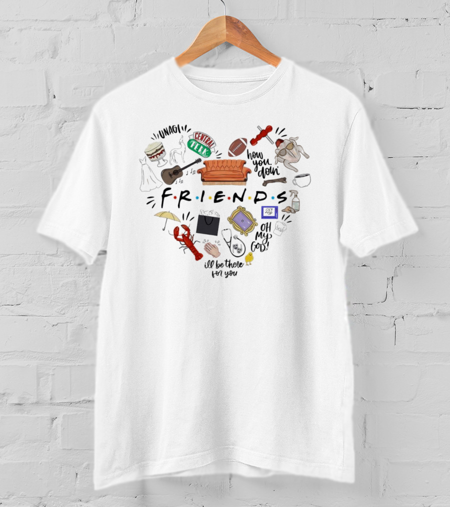 Friends TV Show Christmas Icons Unagi Central Perk Couch Football Turkey How You Doin' I'll Be There For You T-Shirt
