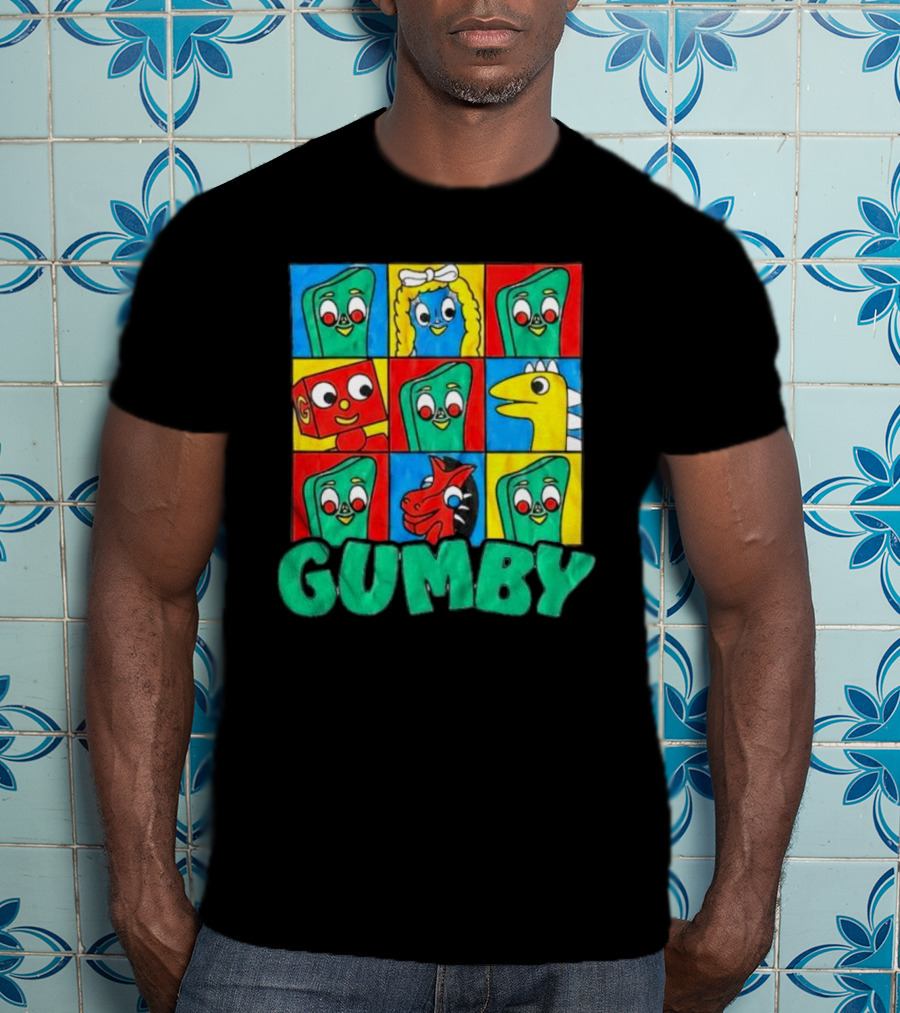 Gumby And Friends Colorful Cartoon Character Grid T-Shirt