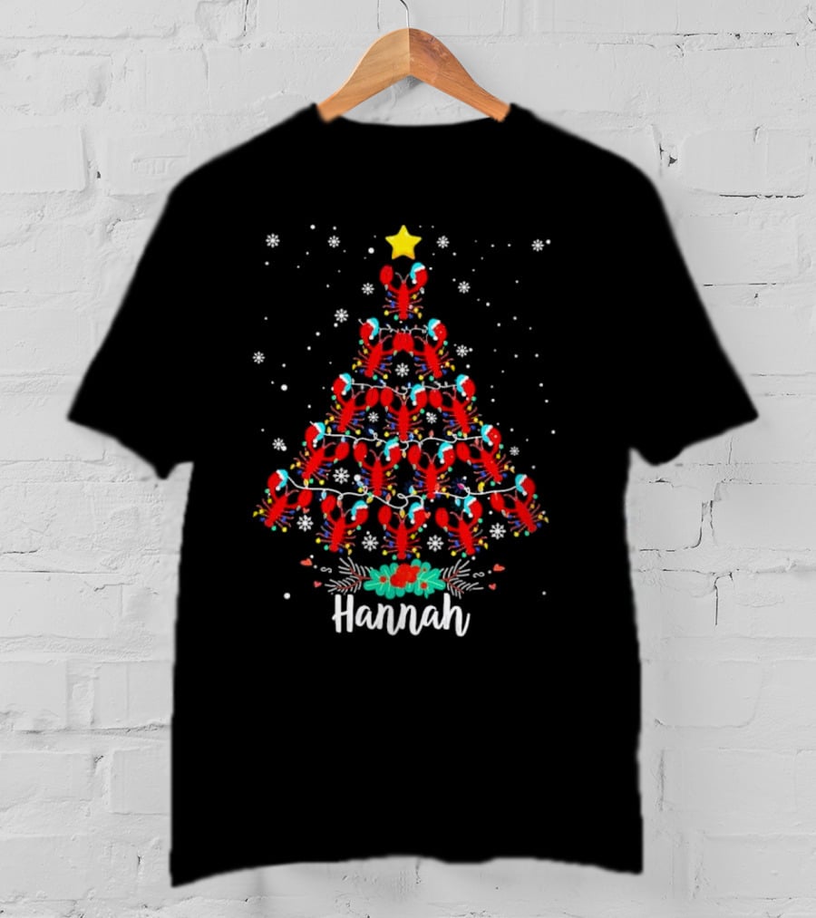Hannah Lobster Christmas Tree With Star And Snowflakes T-Shirt