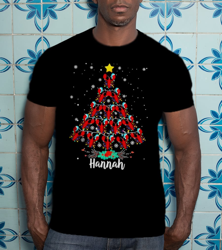 Hannah Lobster Christmas Tree With Star And Snowflakes T-Shirt