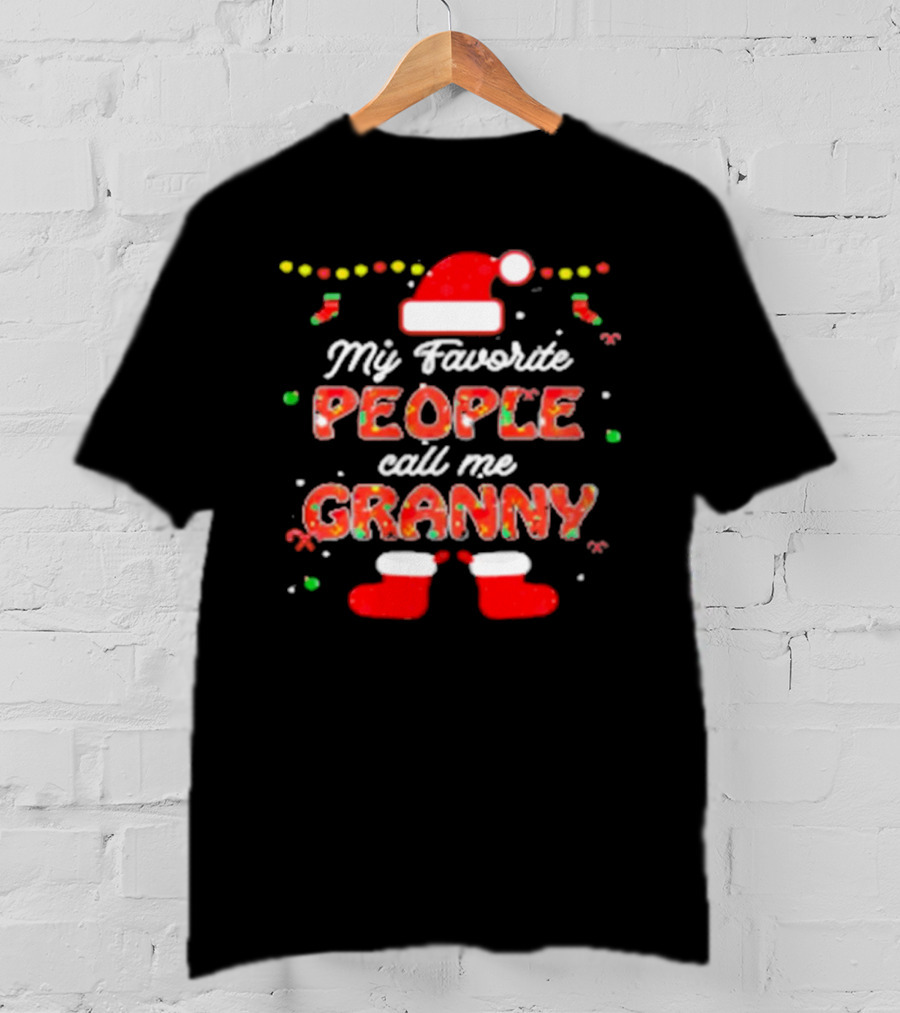 My Favorite People Call Me Granny Festive Santa Hat And Christmas Lights T-Shirt