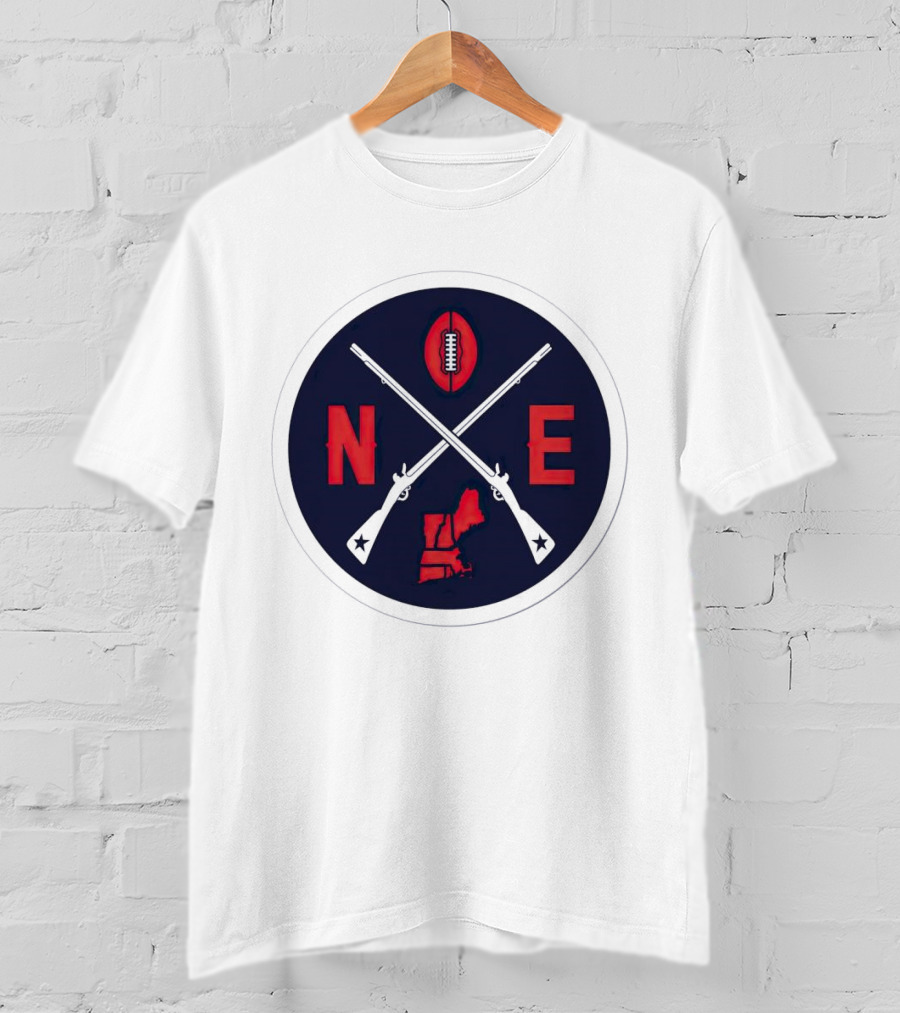 New England Patriots Football Emblem NE Guns Map Oval T-Shirt