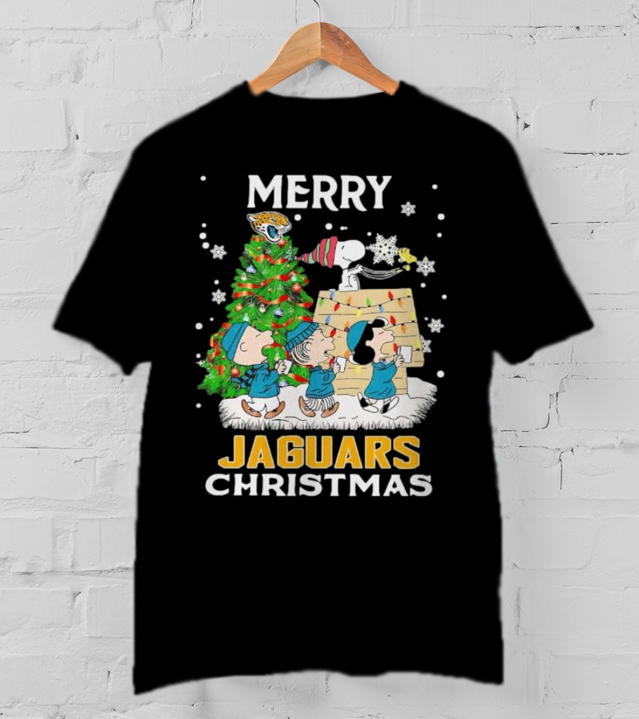Merry Christmas Peanuts Characters Jacksonville Jaguars Snoopy Woodstock T-Shirt