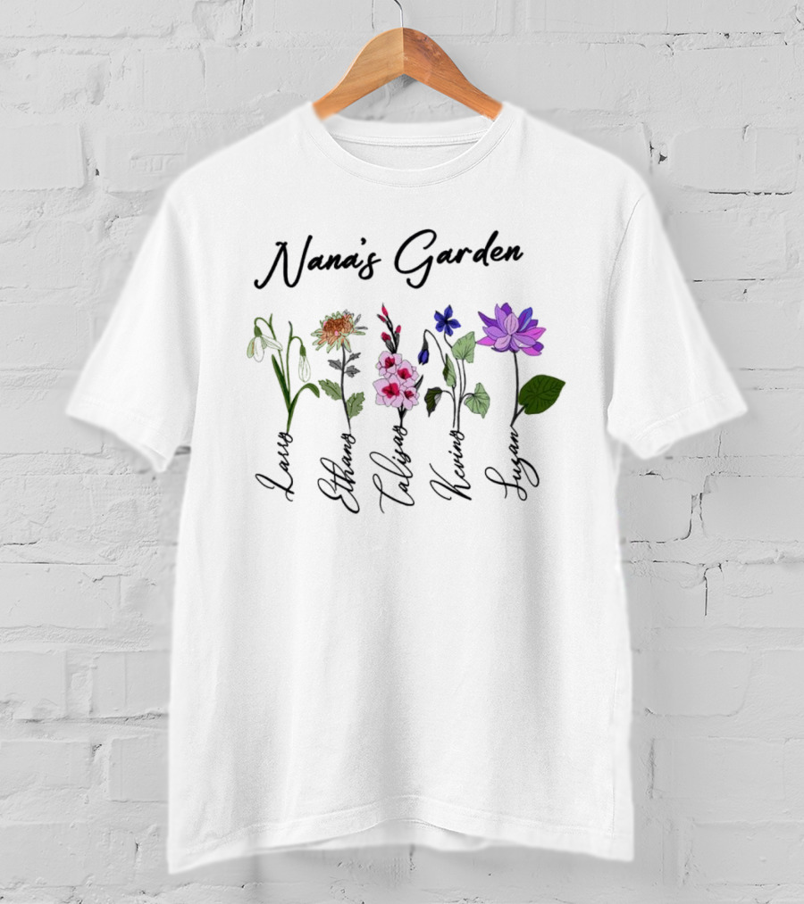 Nana's Garden Flowers With Personalized Names T-Shirt
