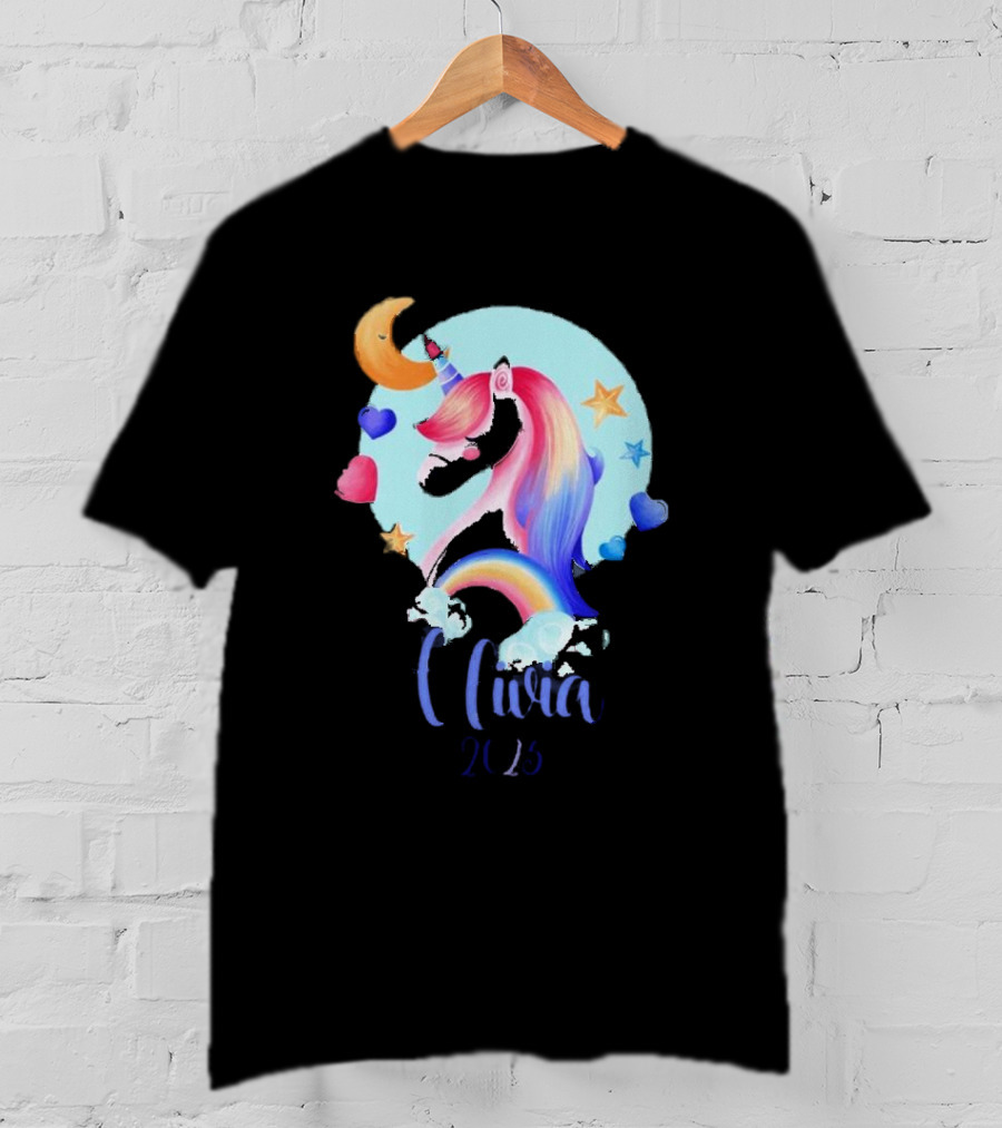 Olivia 2025 Rainbow Unicorn Hearts And Stars Christmas T-Shirt