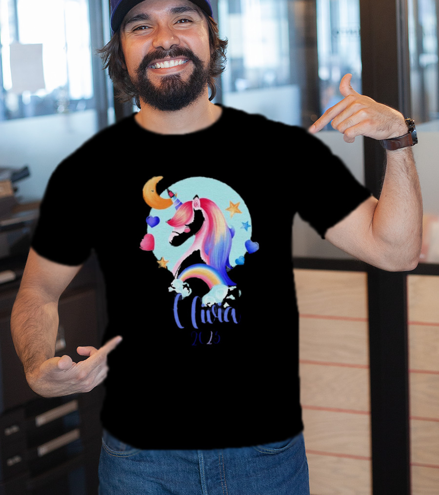 Olivia 2025 Rainbow Unicorn Hearts And Stars Christmas T-Shirt