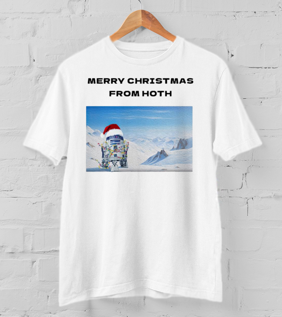 R2-D2 Merry Christmas From Hoth Santa Hat Lights Snowy Scene T-Shirt