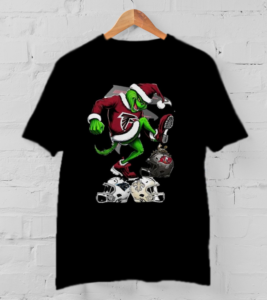 Atlanta Falcons Grinch Stomping On Rival Helmets Christmas T-Shirt
